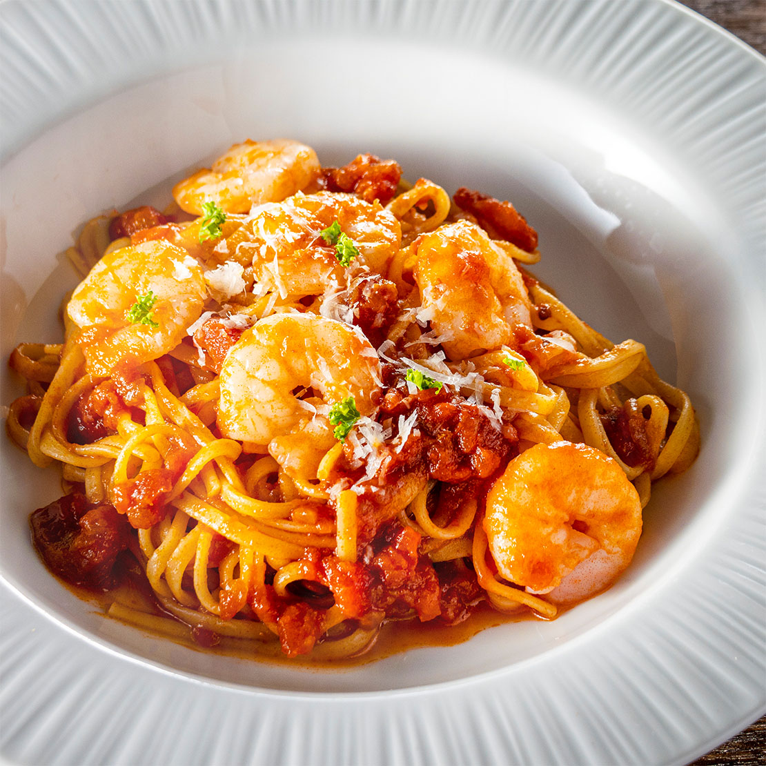 ぷりぷり海老のトマトパスタ